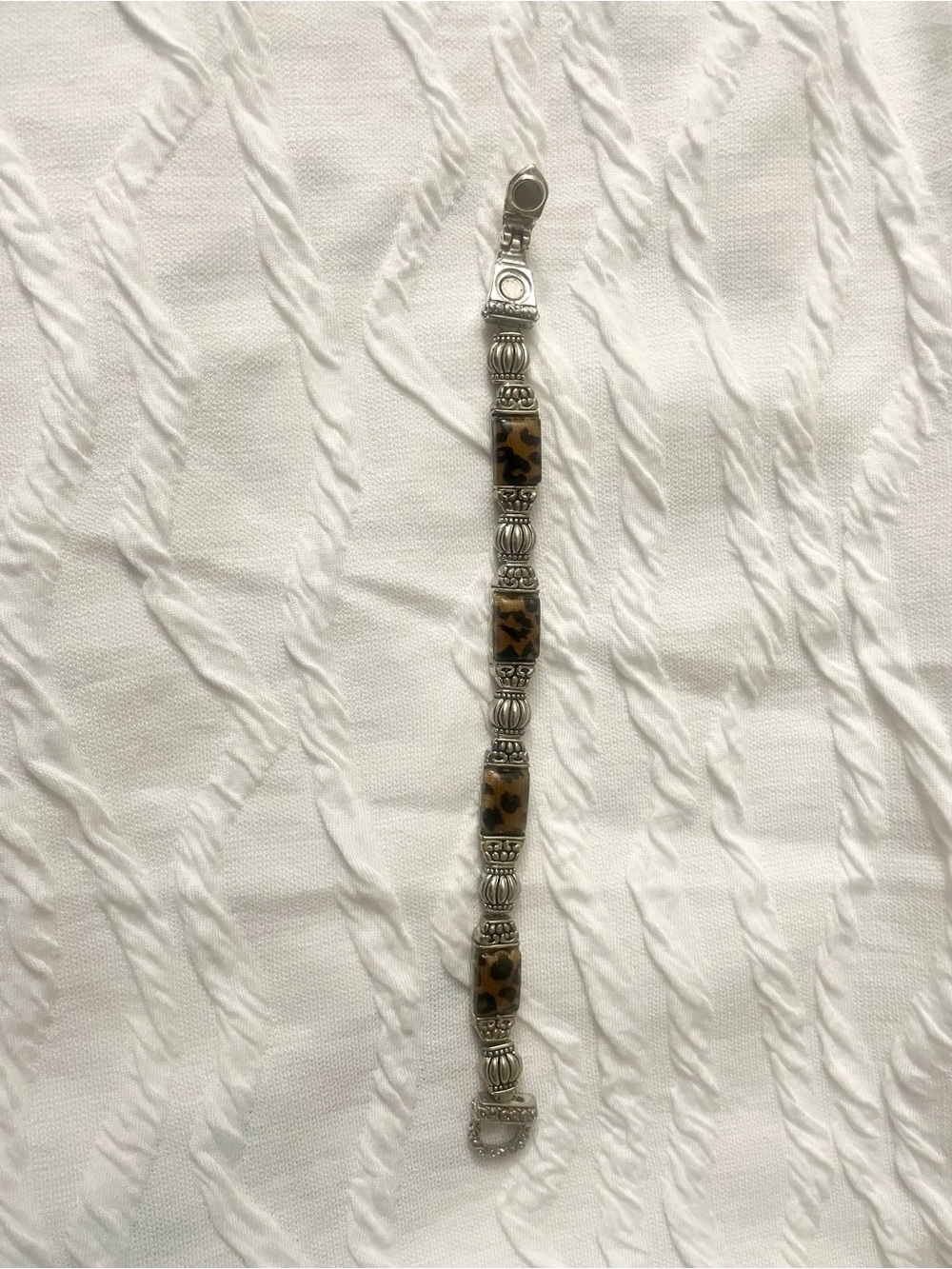 Silver-Tone Bracelet with Brown Leopard Accents